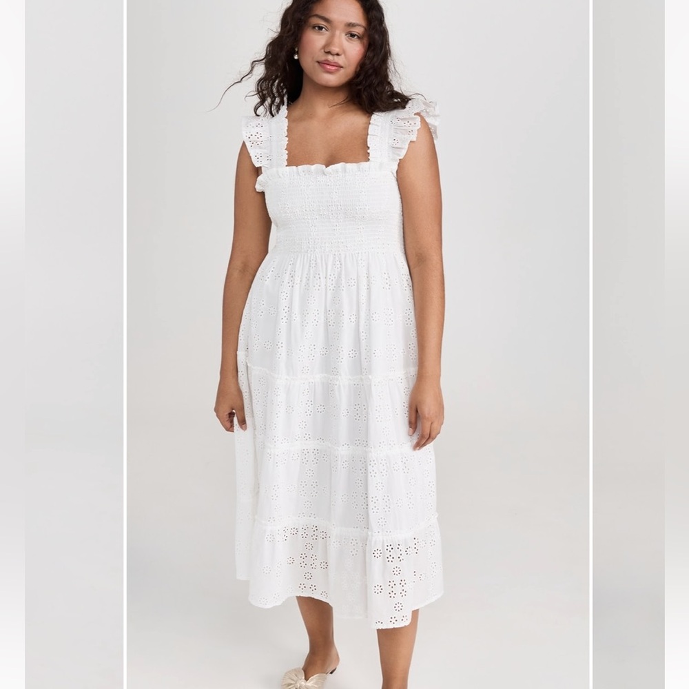 Hill House White Eyelet Tiered Midi Dress